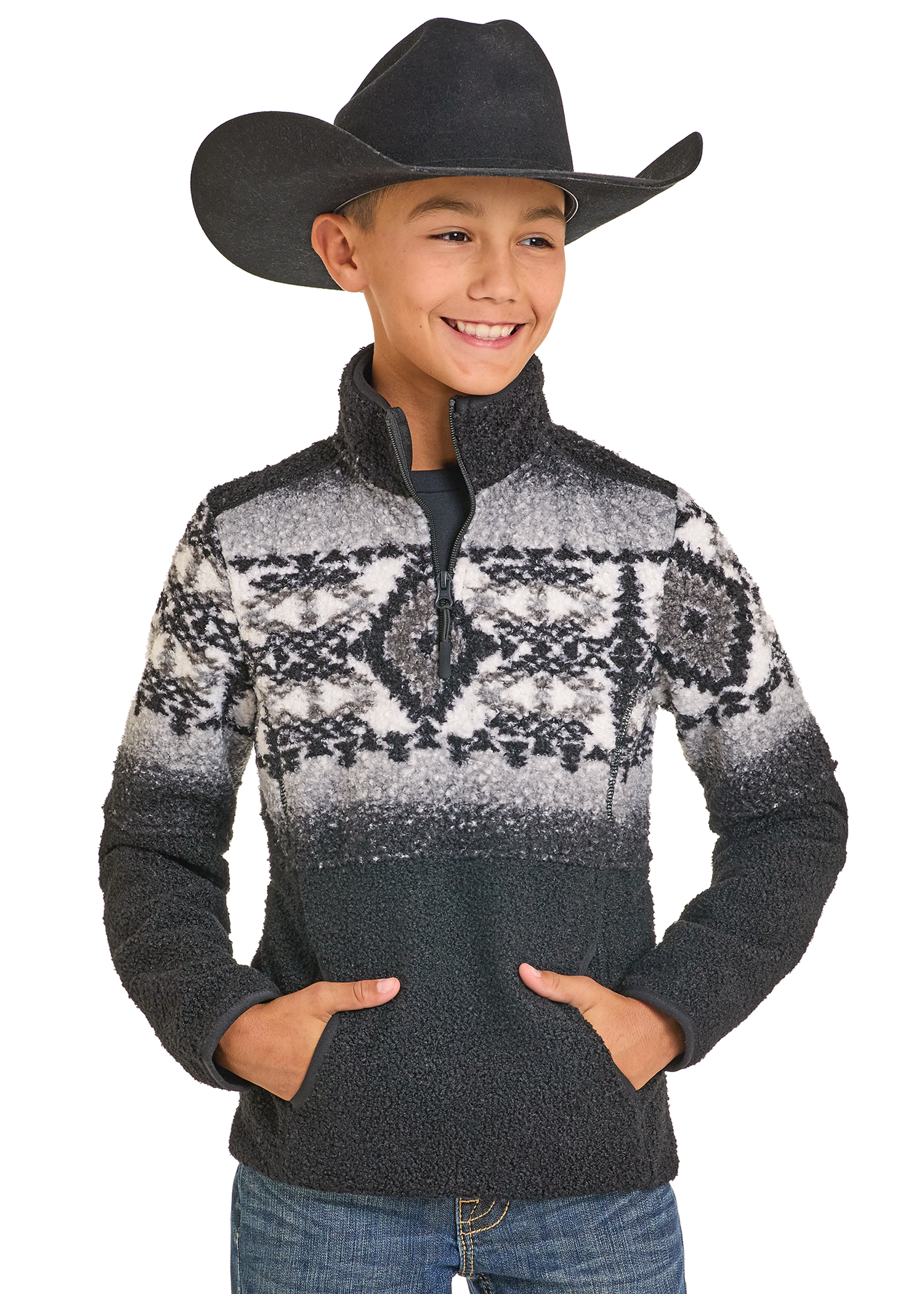 Kids' Aztec Berber Quarter Zip Pullover | Panhandle Slim