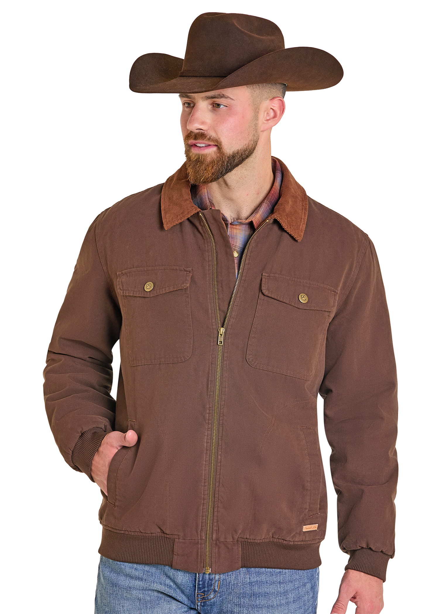 Panhandle Men's Dark Brown Bomber Washed Canvas Jacket DM92C06169 S