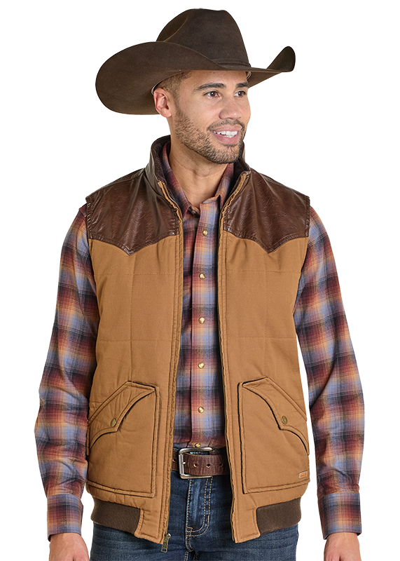 Men's Twill and Leather Puffer Lawman Vest | Panhandle Slim