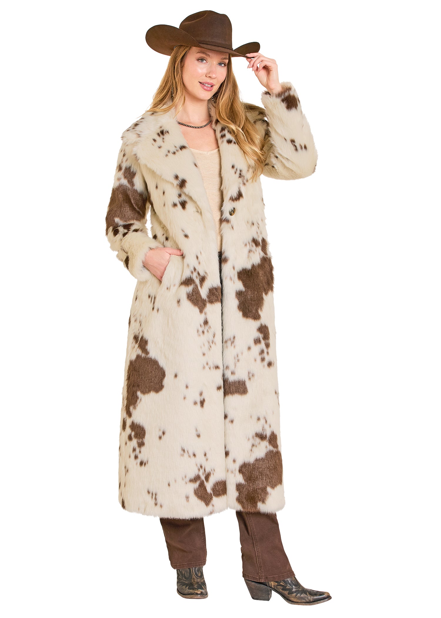 Women's Cow Print Long Fur Coat | Panhandle Slim