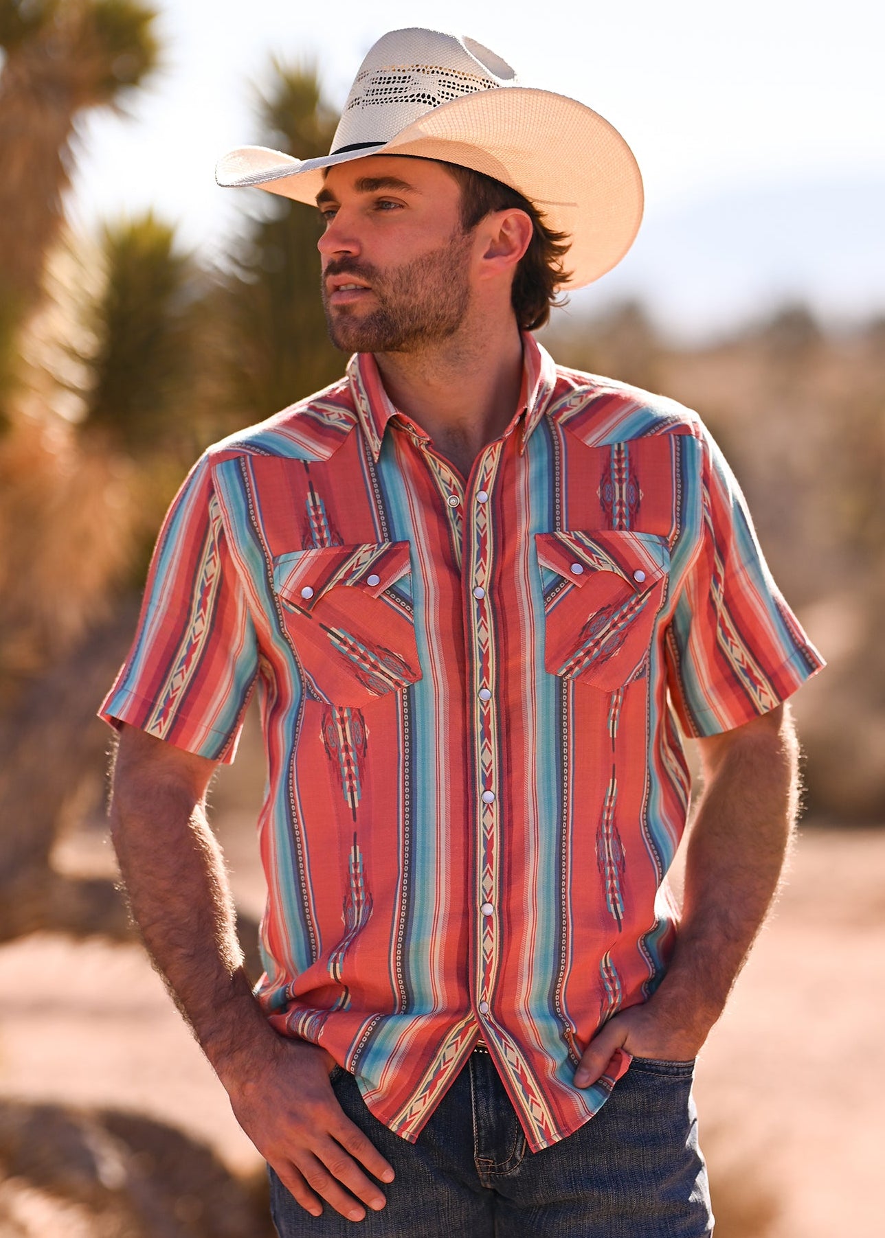Modern Vintage Jacquard Stripe Short Sleeve Snap Shirt