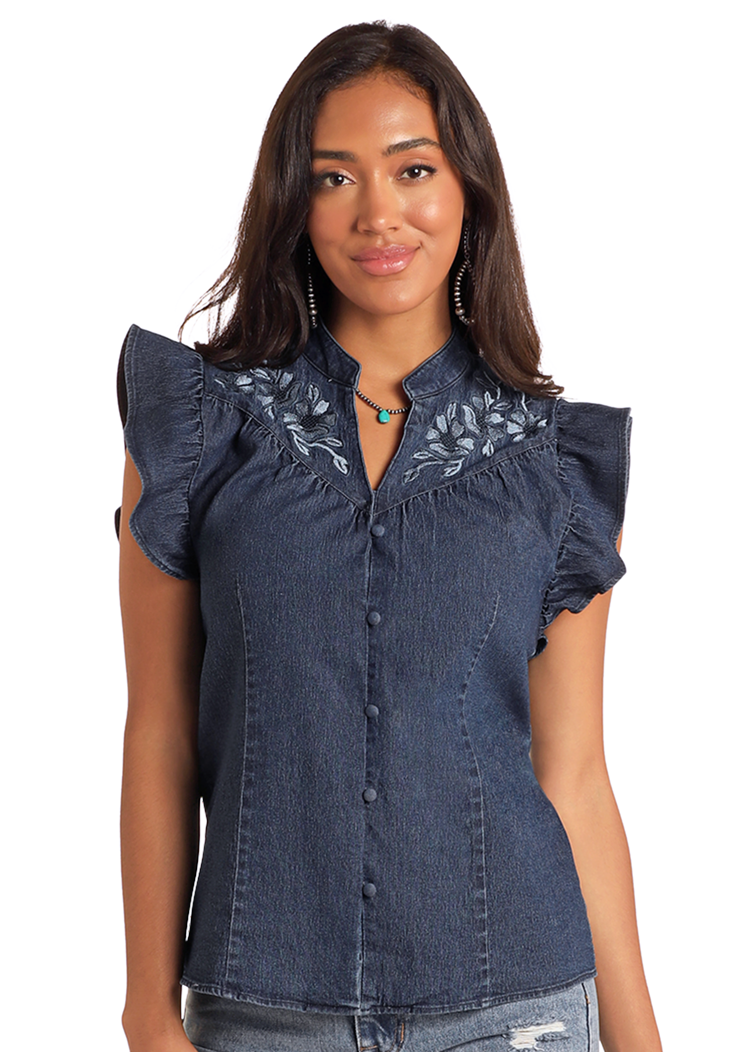 Women's Denim Flutter Sleeve Top | Panhandle Slim