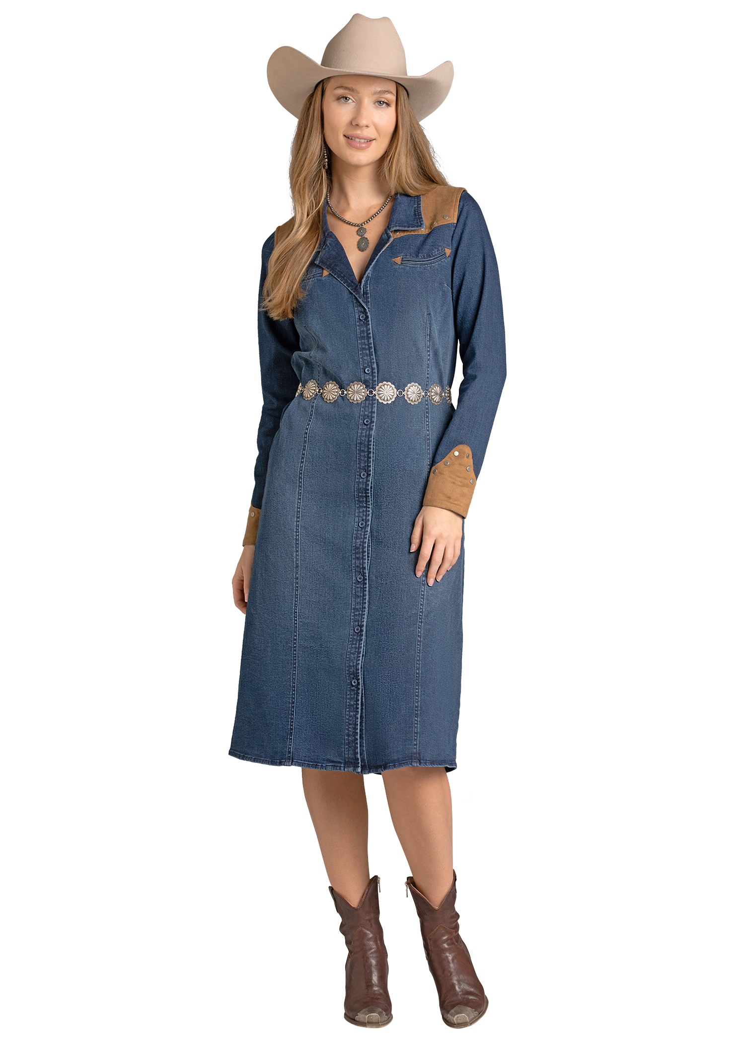 womens long sleeve denim dress Panhandle Slim Women's Denim Dress (Size: XXL, Color: DENIM)