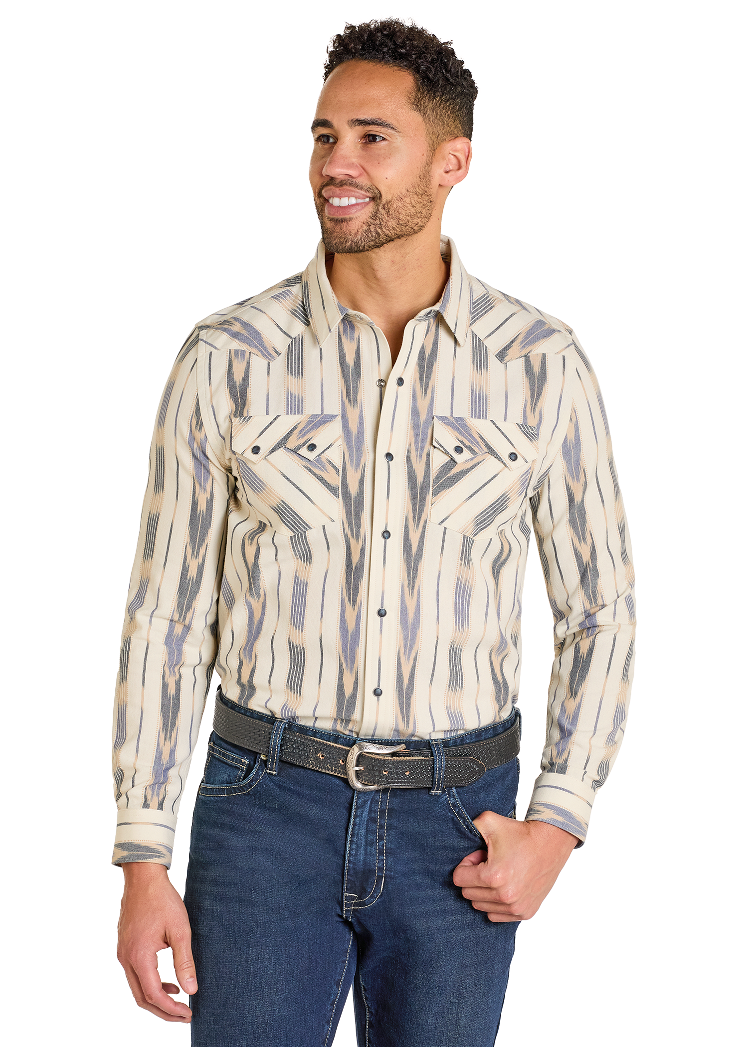 Men's Modern Vintage Chevron Stripe Long Sleeve Snap Shirt