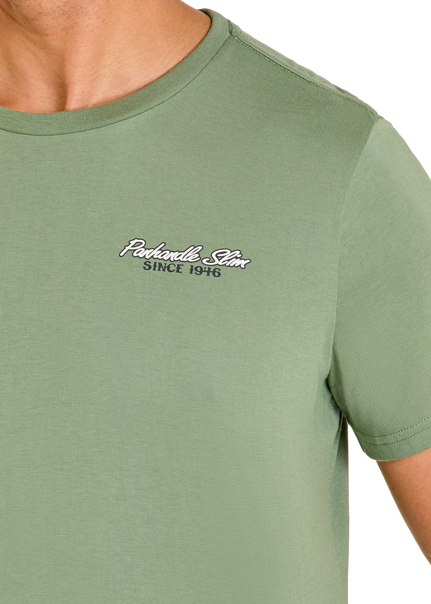 Green t-shirt with a brand logo on a white background