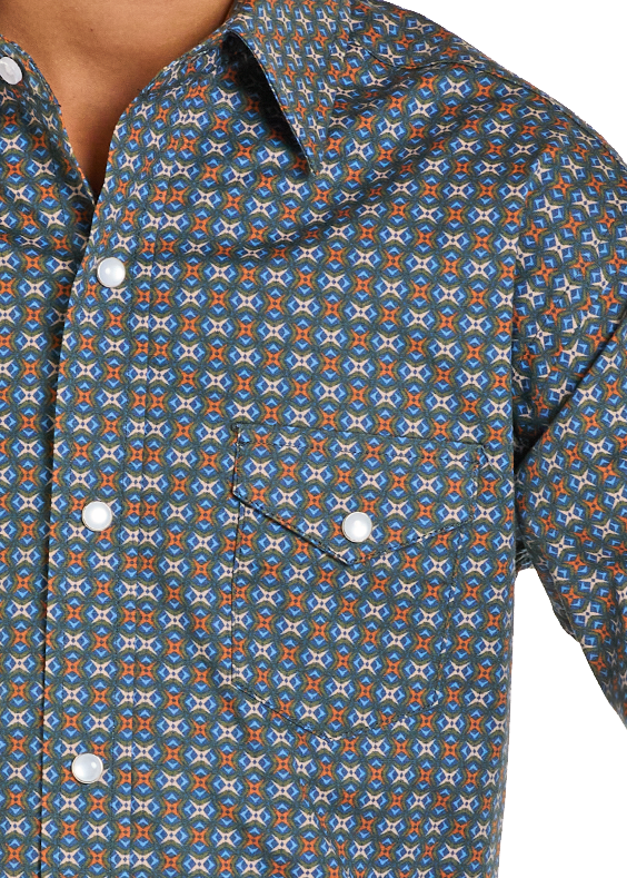 Child wearing a patterned shirt, jeans, and a cowboy hat on a white background