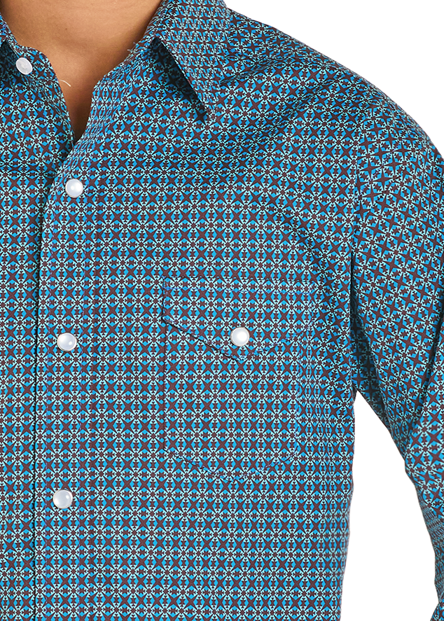 Child wearing a blue plaid shirt, brown cowboy hat, and jeans on a white background