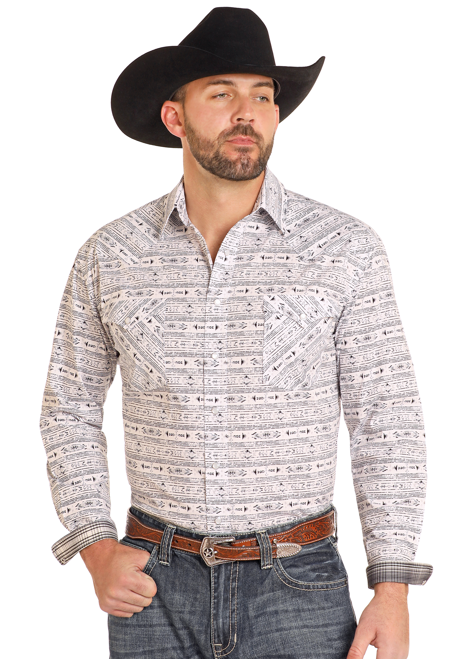 Men's Rough Stock Southwestern Aztec Long Sleeve Snap Shirt