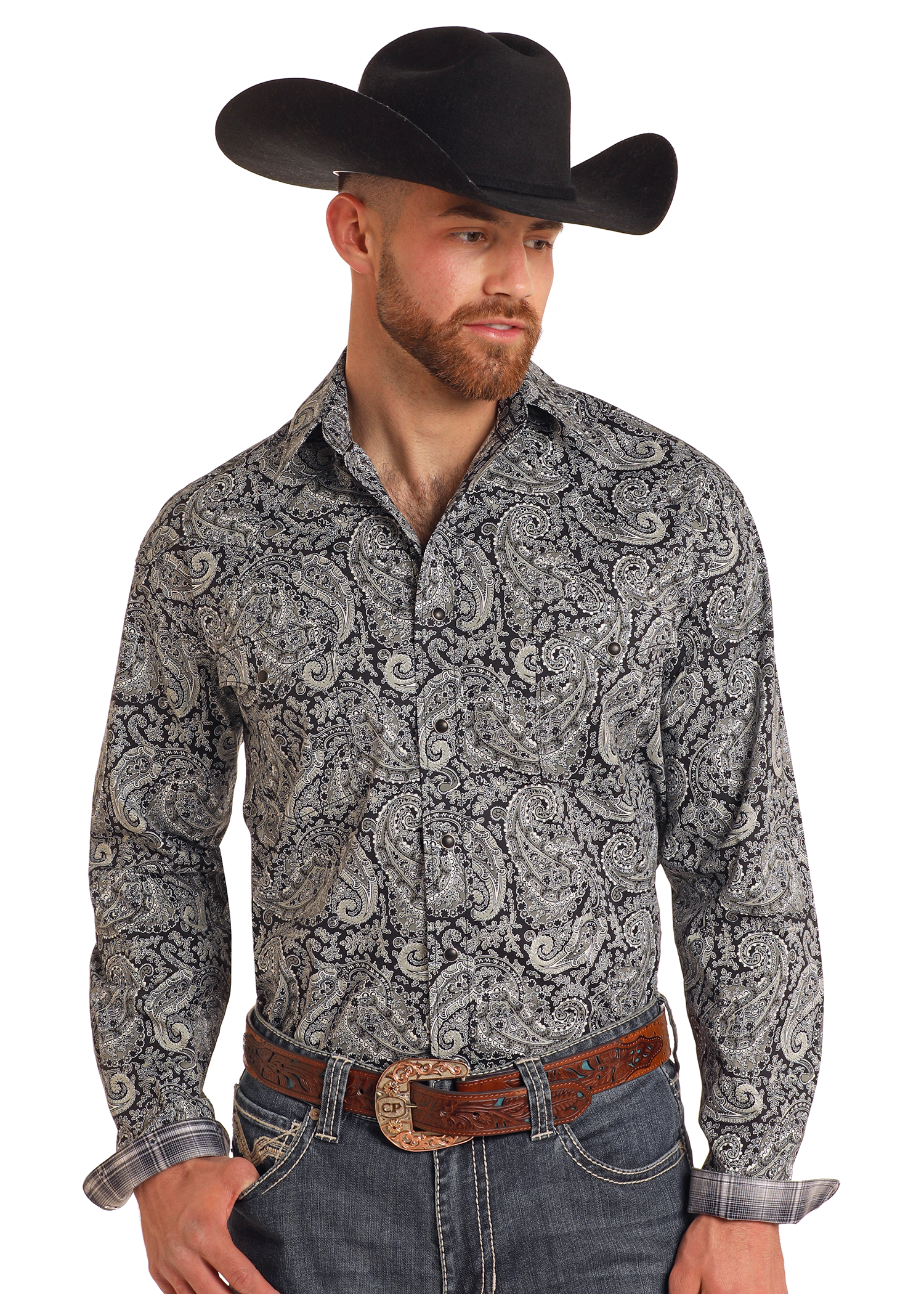 Men's Rough Stock Black Paisley Long Sleeve Snap Shirt | Panhandle