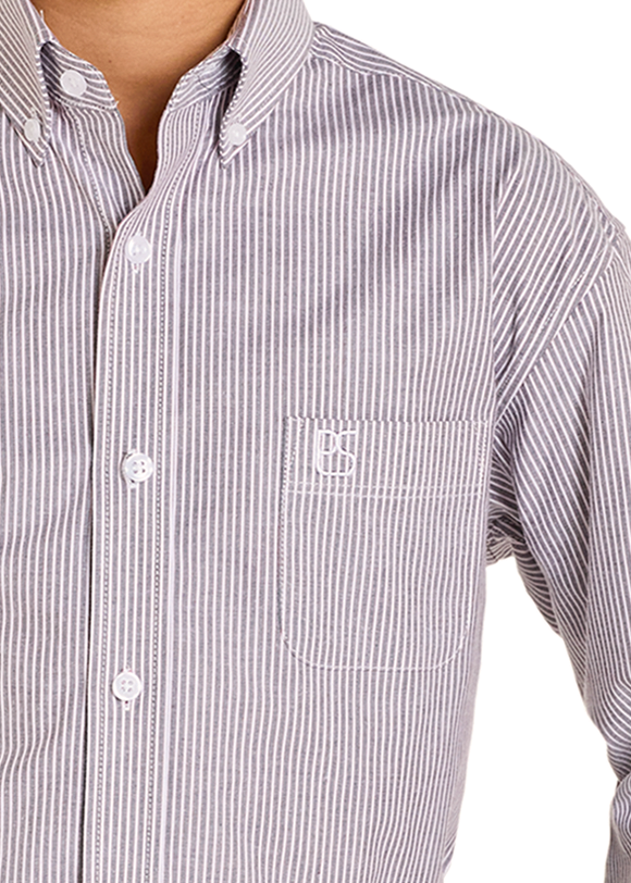 Child wearing a black cowboy hat, gray checkered shirt, and blue jeans on a white background