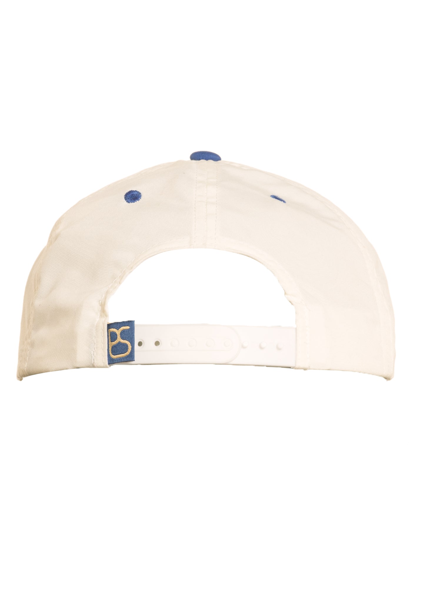 Beige cap with blue accents on a white background