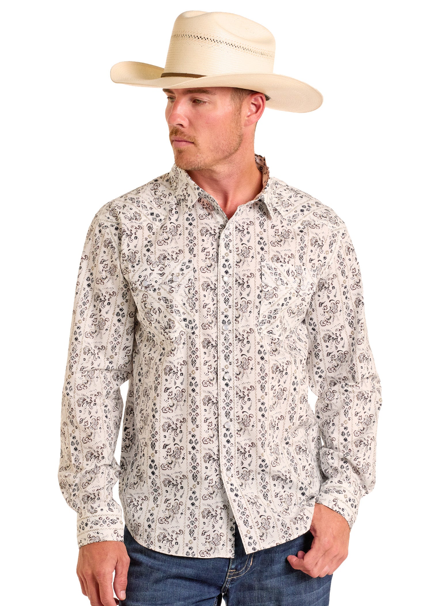 Modern Vintage Western Print Long Sleeve Snap Shirt Modern Vintage Western Print Long Sleeve Snap Shirt
