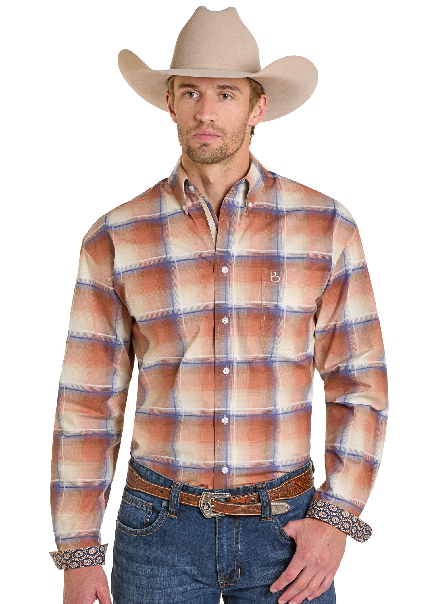 Men's Rough Stock Classic Plaid Long Sleeve Button Shirt M Men's Rough Stock Classic Plaid Long Sleeve Button Shirt M