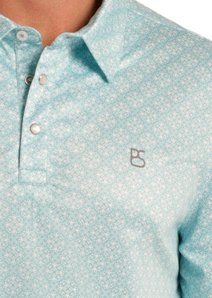 Detail image of a men's performance pearl snap shirt
