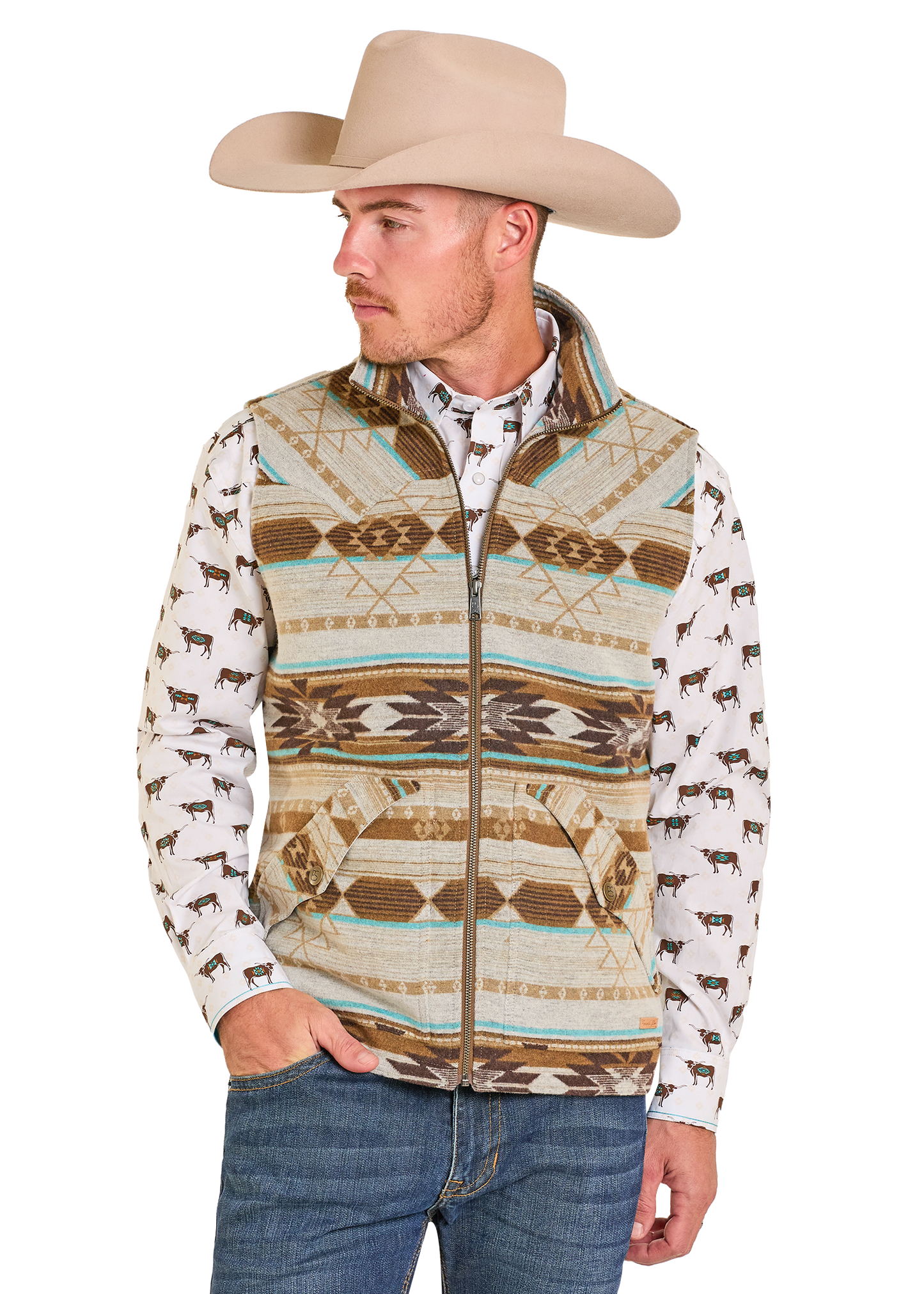 Men's Jacquard Aztec Printed Vest | Panhandle Slim