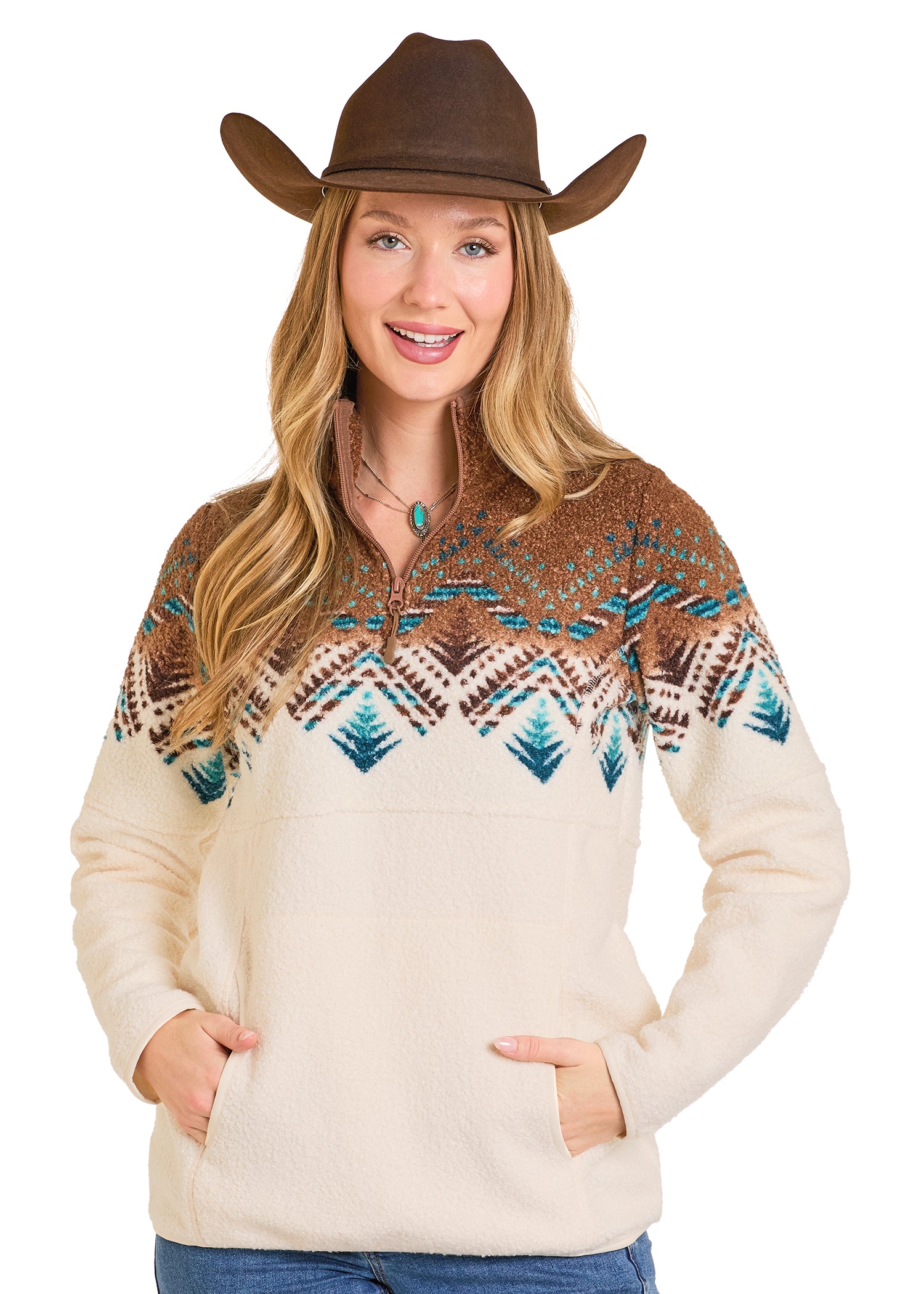 Women's Aztec Boarder Berber Pullover | Panhandle Slim