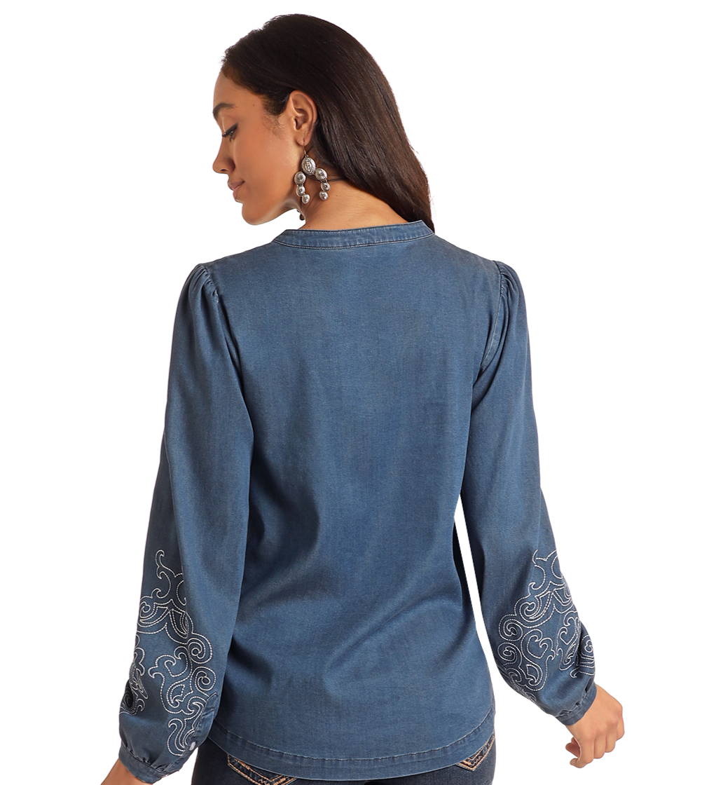 chambray peasant top