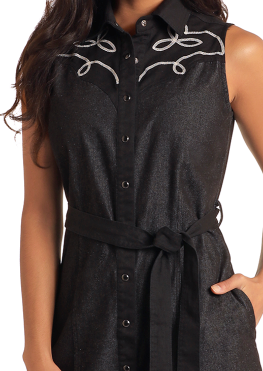 embroidered shirt dress Women's Two-Toned Embroidered Shirt Dress XL