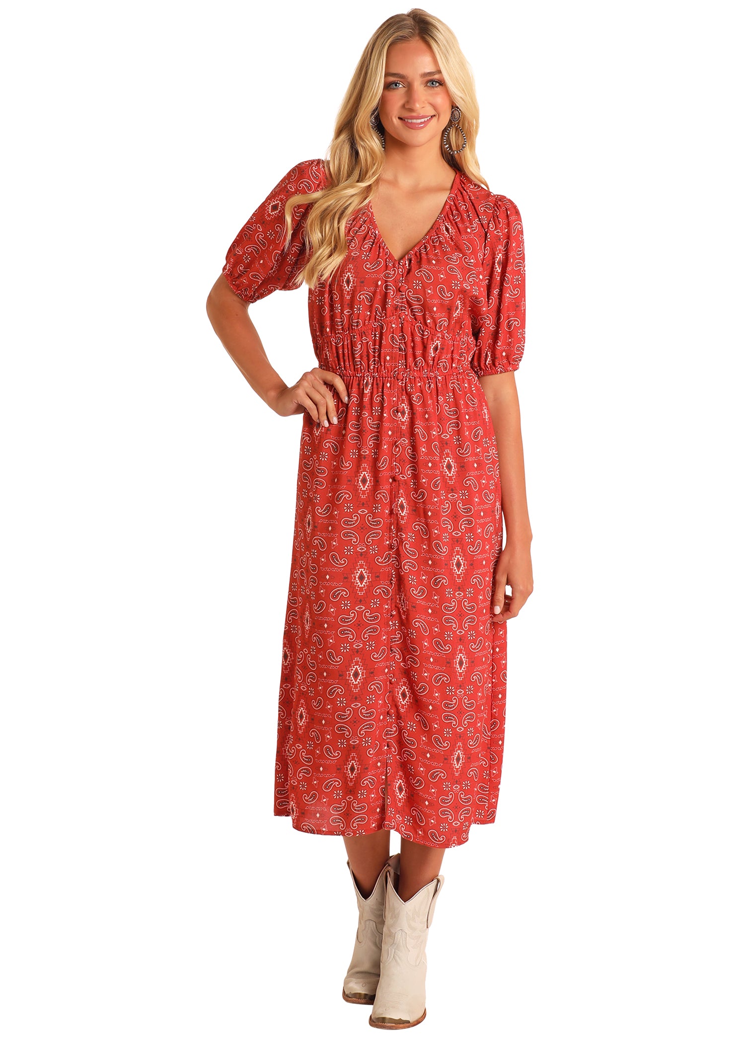 Women's Bandana Peasant Top Midi Dress XXL