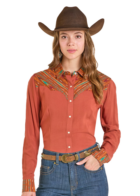Women's Retro Multicolor Yoke Long Sleeve Snap Shirt | Panhandle Slim