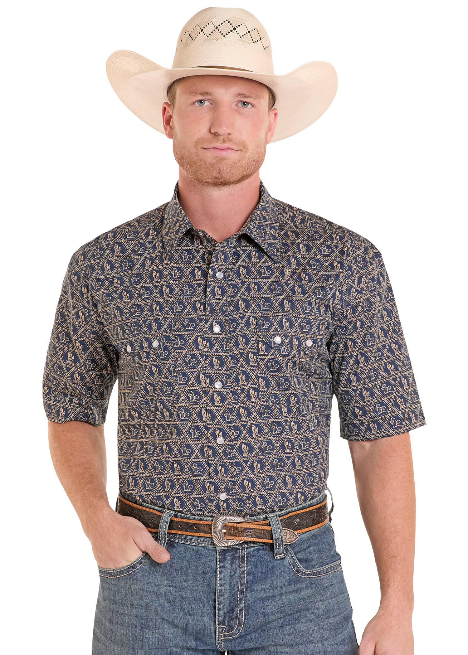Men's Modern Vintage Western Rope Short Sleeve Snap Shirt XL