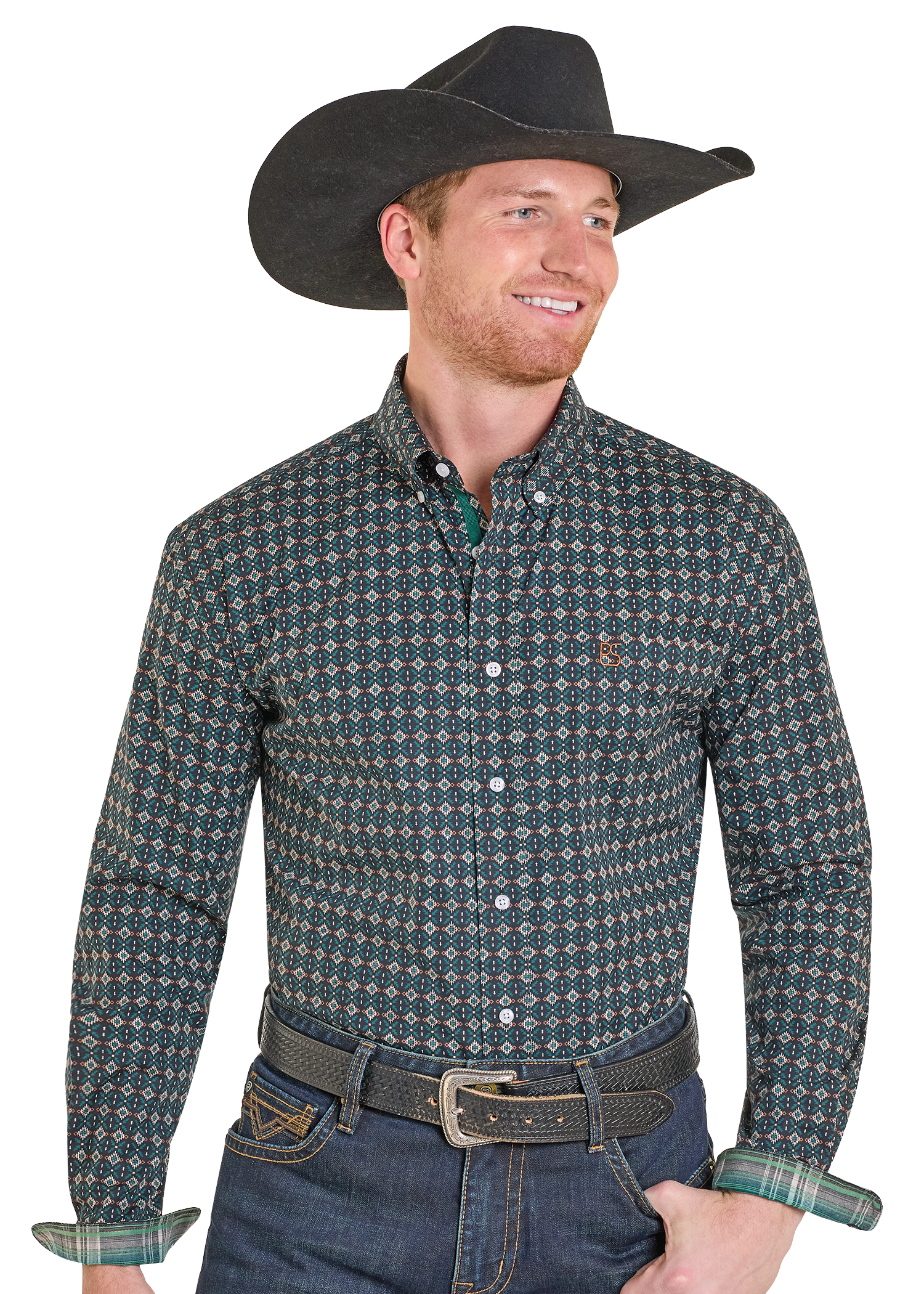Men's Rough Stock Aztec Inspired Geo Long Sleeve Button Shirt ...