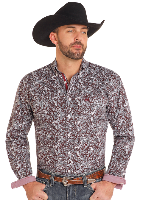 Men's Rough Stock Paisley Print Long Sleeve Snap Shirt
