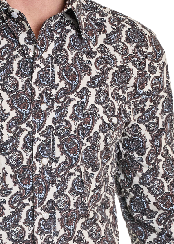 Close-up of a patterned shirt with a focus on the design.