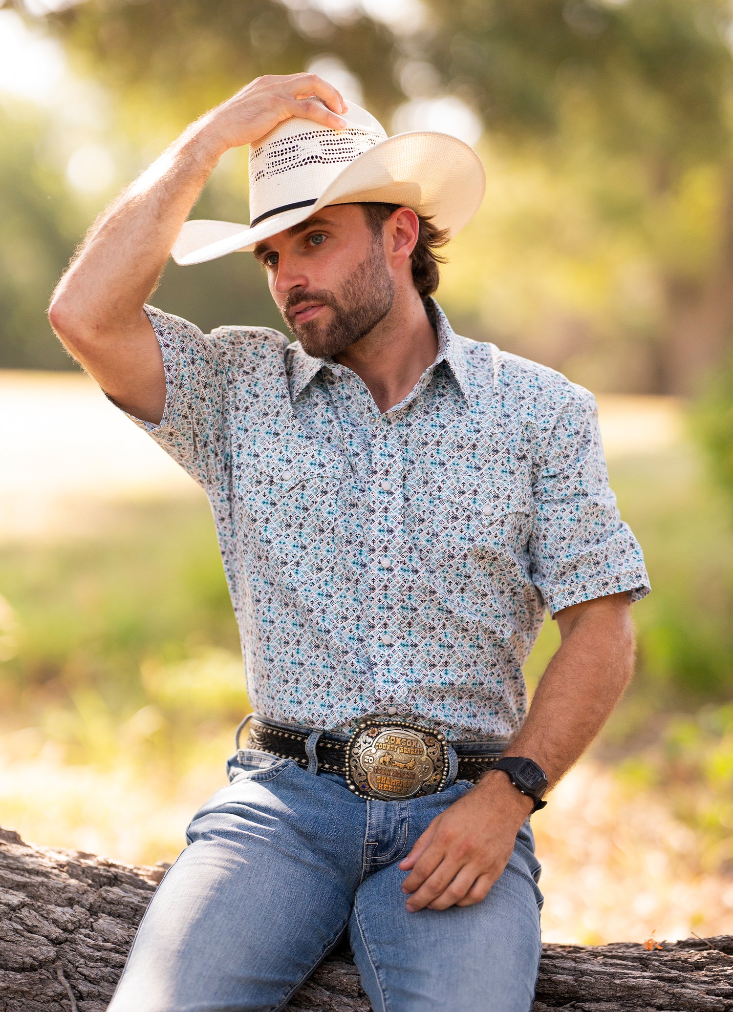 Men's Rough Stock Western Geo Short Sleeve Snap Shirt S Men's Rough Stock Western Geo Short Sleeve Snap Shirt S