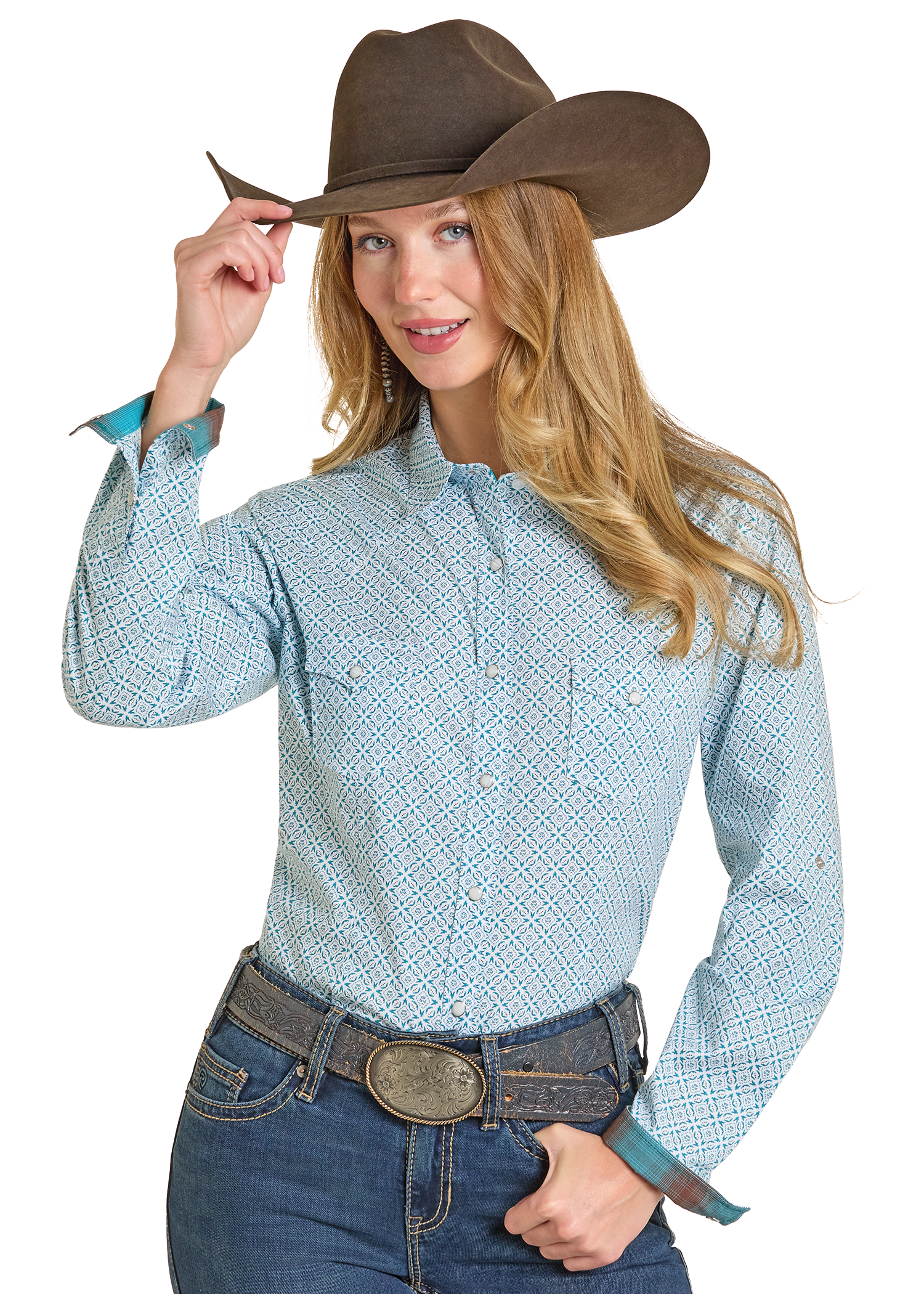 Women's Rough Stock Geo Print Stretch Long Sleeve Snap Shirt ...