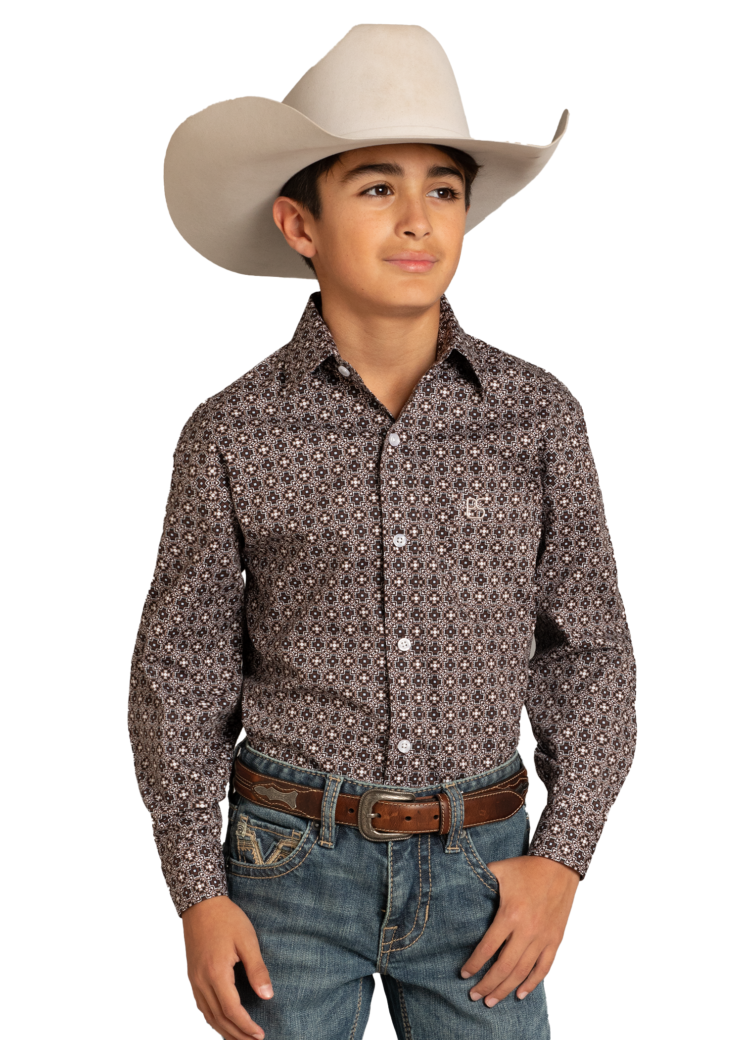 Boys' Classic Checkered Medallion Long Sleeve Button Shirt M Boys' Classic Checkered Medallion Long Sleeve Button Shirt M