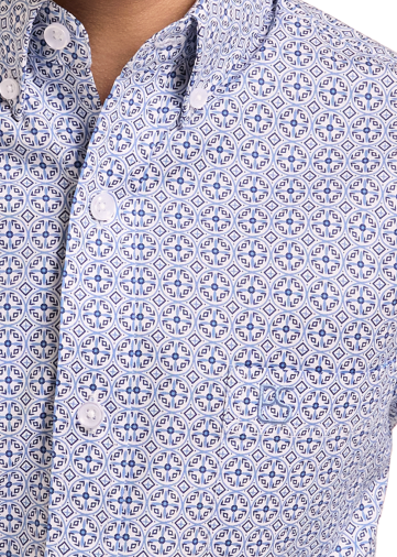 Light blue and white patterned Western shirt.