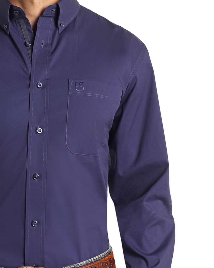 Regular Fit Navy Long Sleeve Button-Down Shirt - Main Image