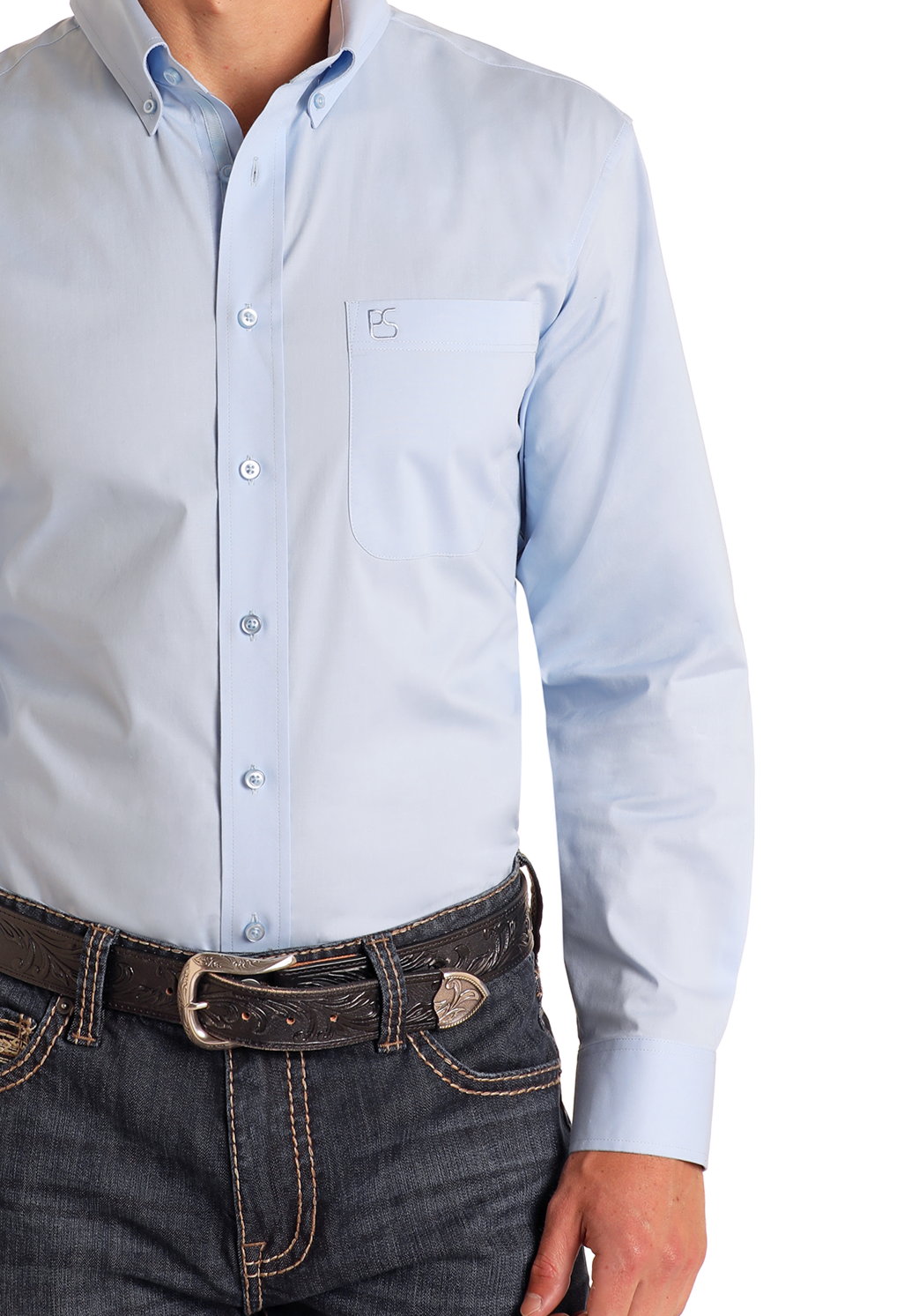 Regular Fit Blue Long Sleeve Button-Down Shirt
