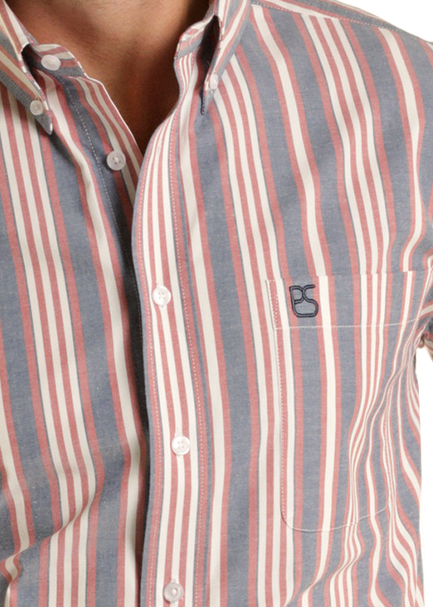 Close up of Man wearing a striped shirt  on a white background