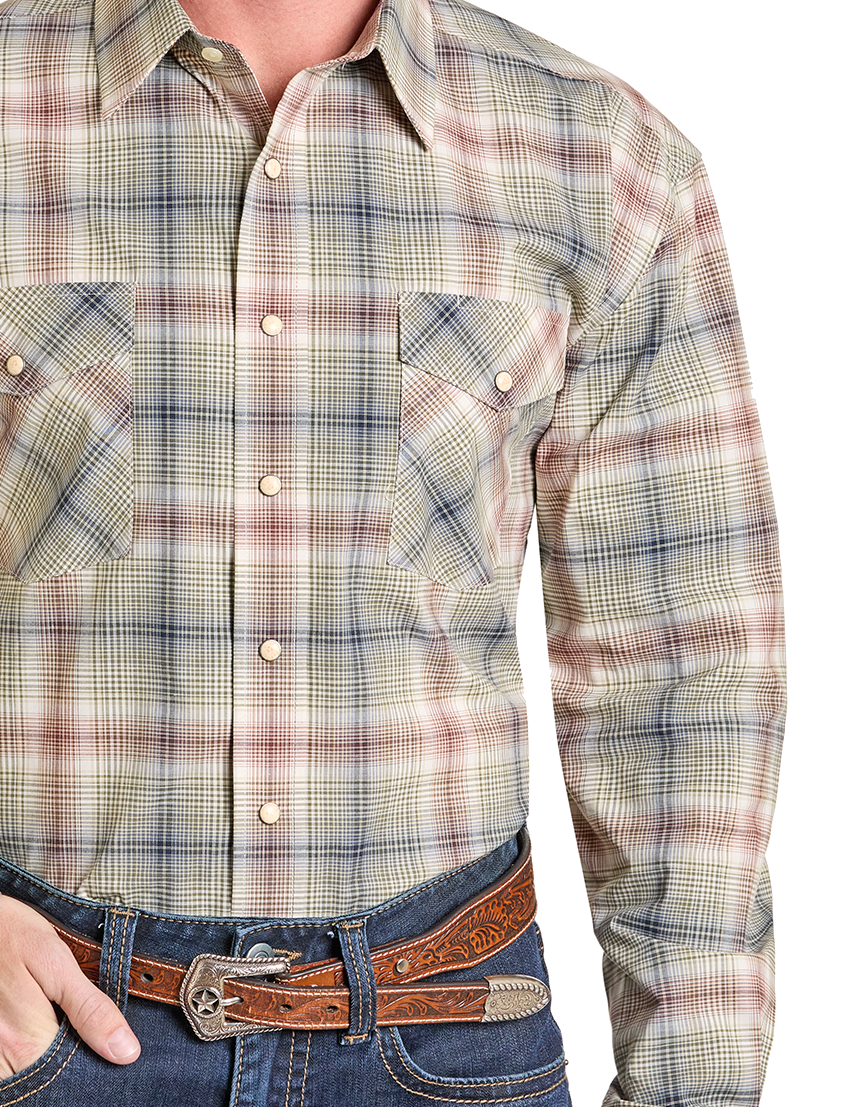 Men's Regular Fit Ombre Plaid Long Sleeve Snap Shirt | Panhandle Slim