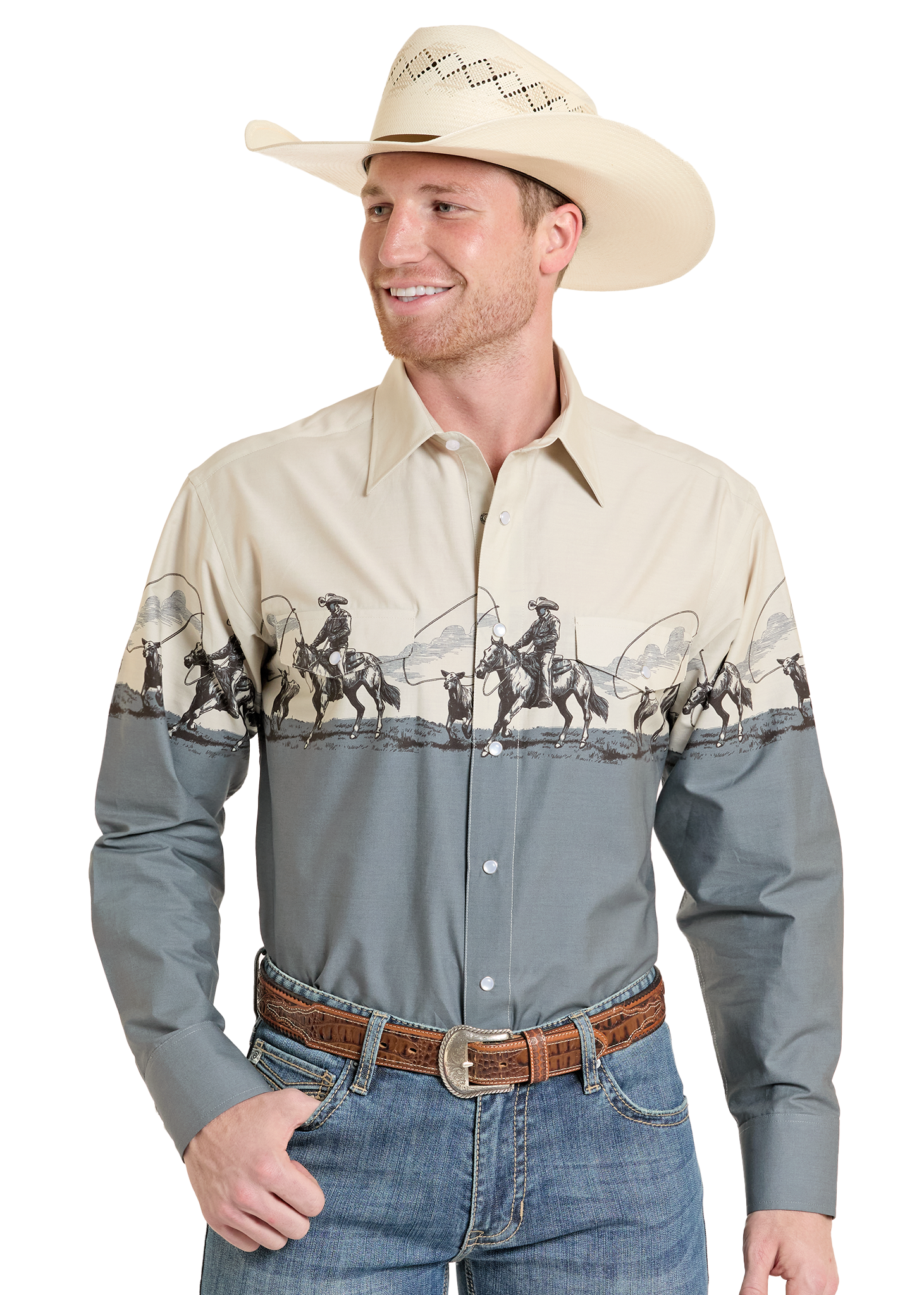 mens western dress shirt Wrangler Spring Green Paisley Button Down 112359434 Russell's Western Wear, Inc classic button River Stone Western Shirt XL