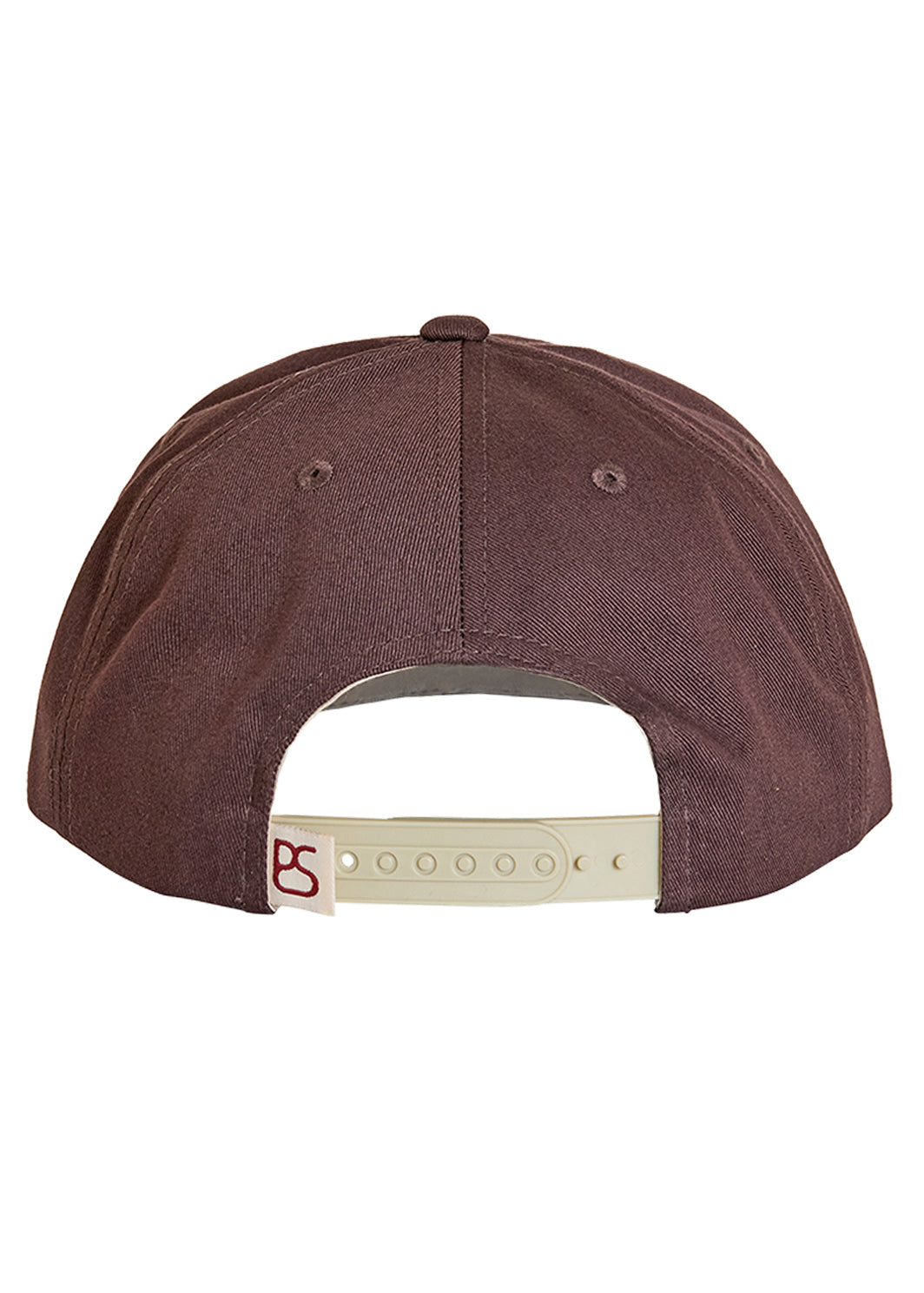 Brown baseball cap with a visible brand logo on the back on a white background