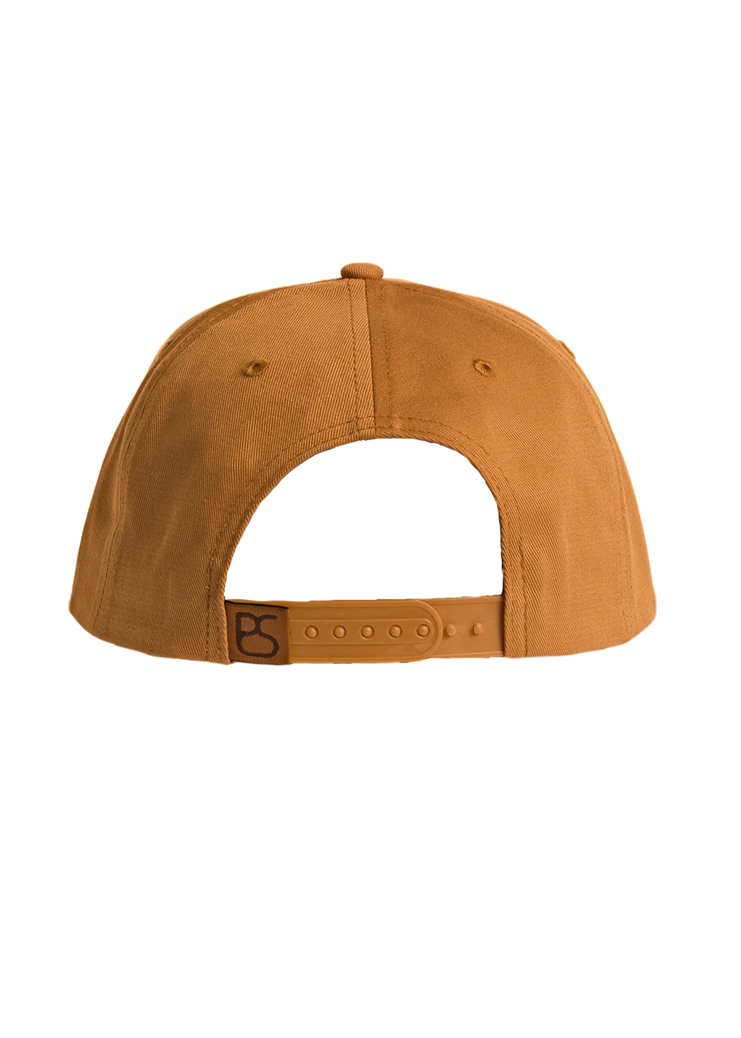 Brown cap with a brand logo on the back on a white background