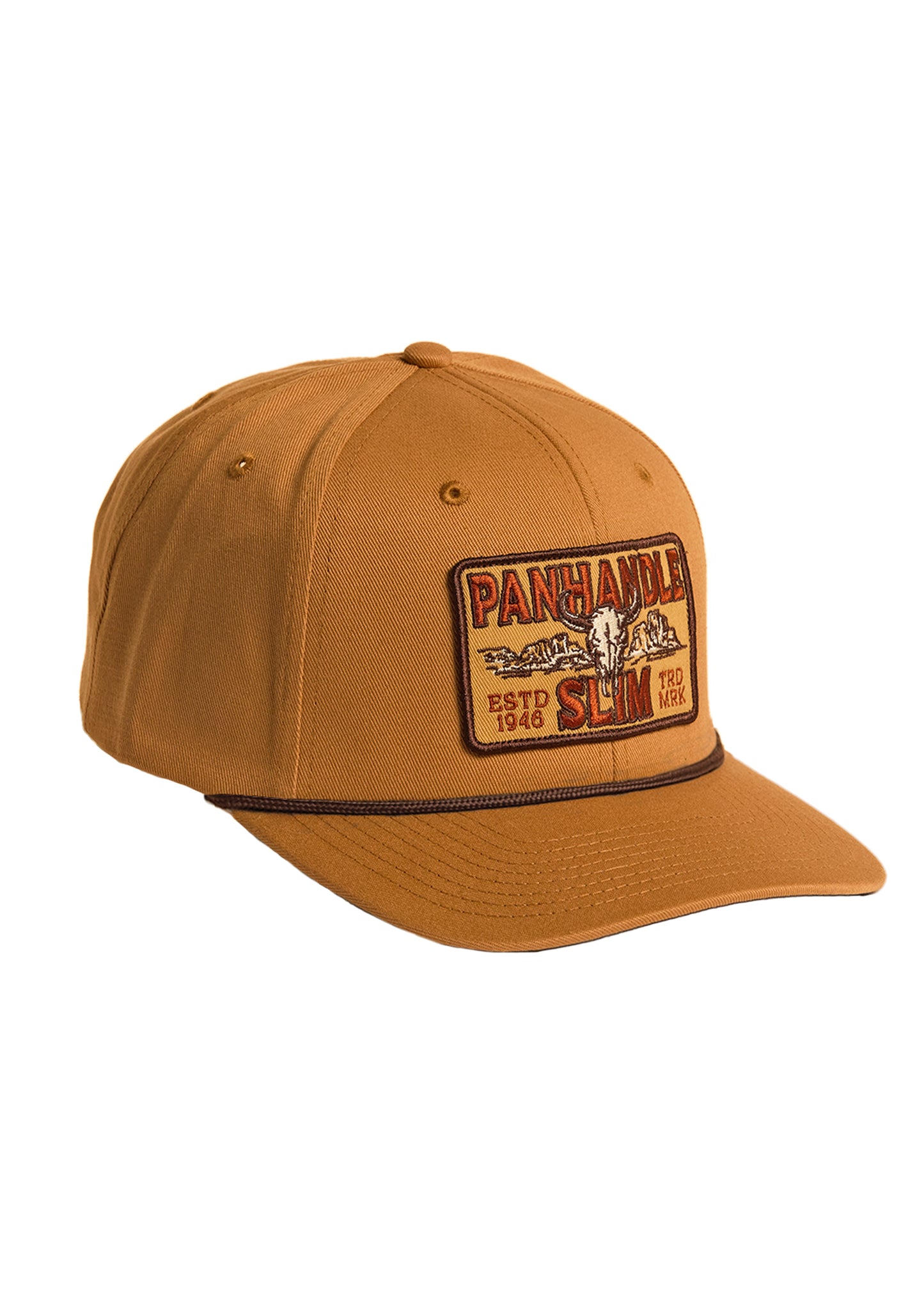 Brown cap with a brand logo on a white background