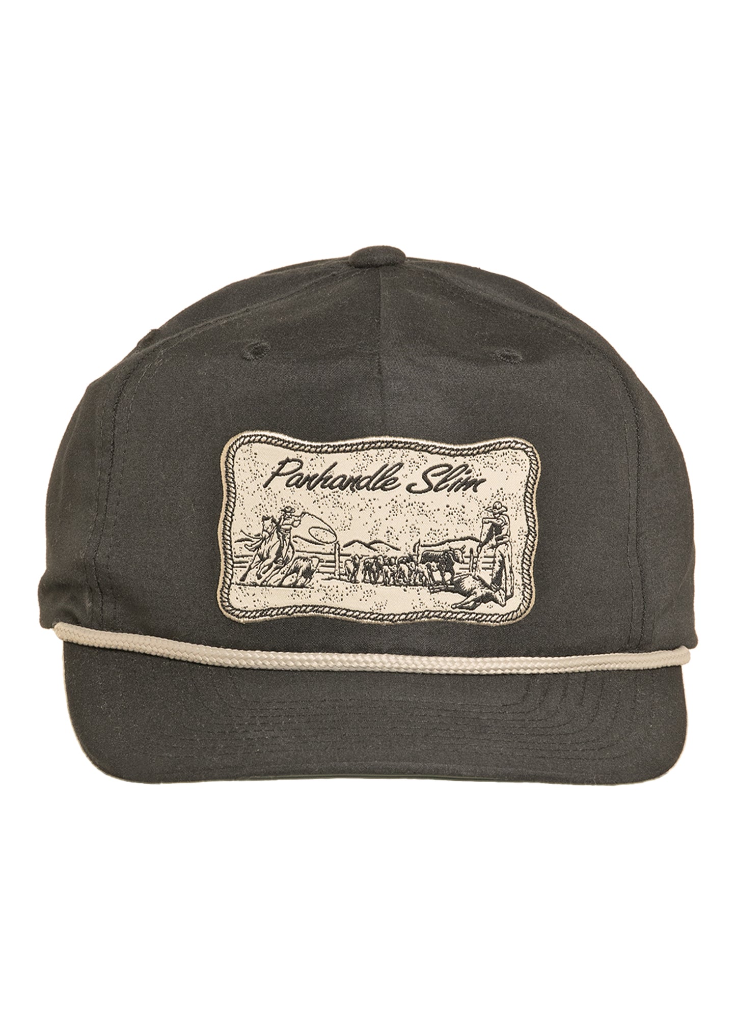 Dark gray cap with a logo on a white background