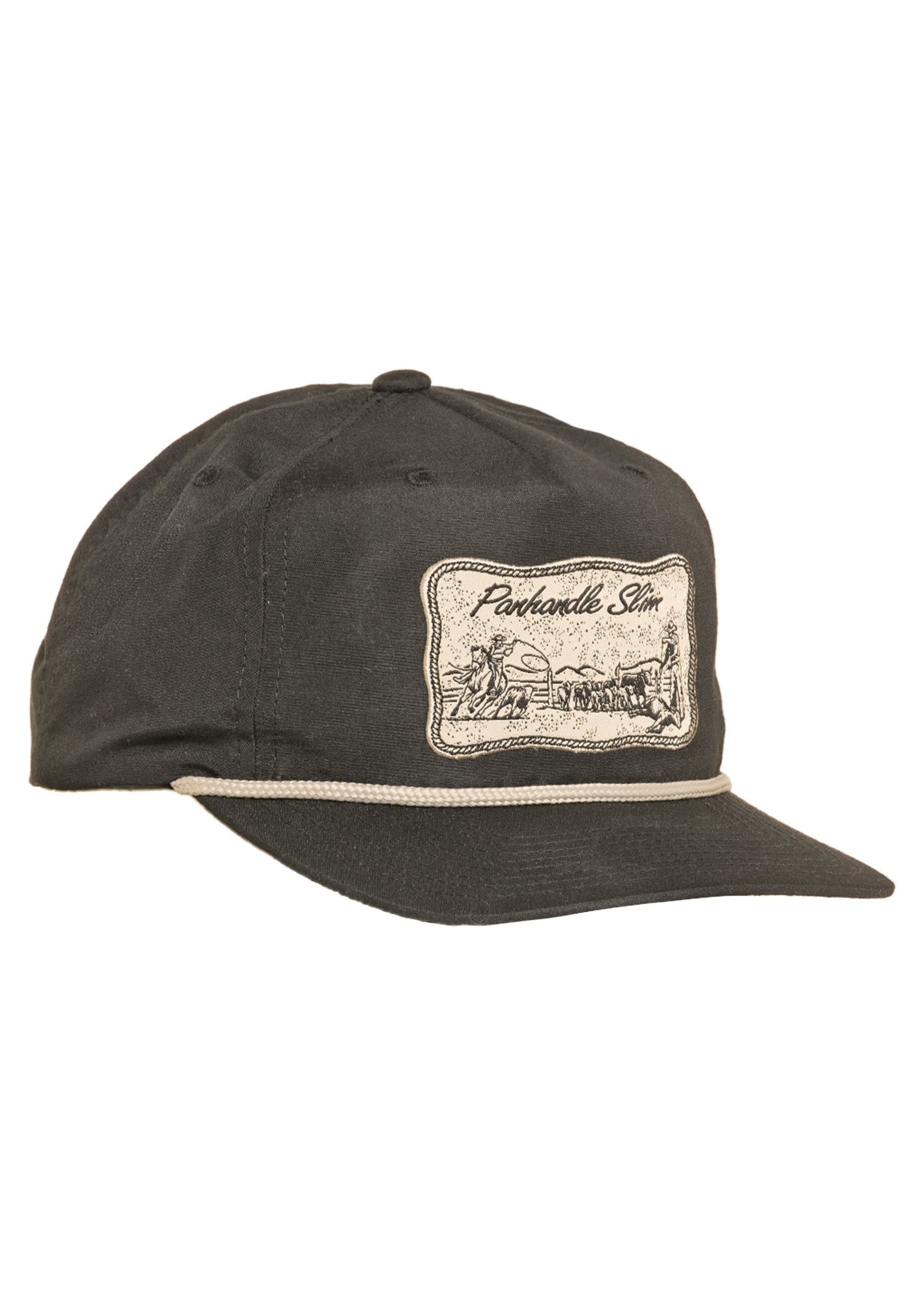 Dark gray cap with a logo on a white background