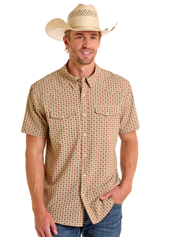 Panhandle Slim Fit Texas Icon Navy Short Sleeve Snap Front Shirt