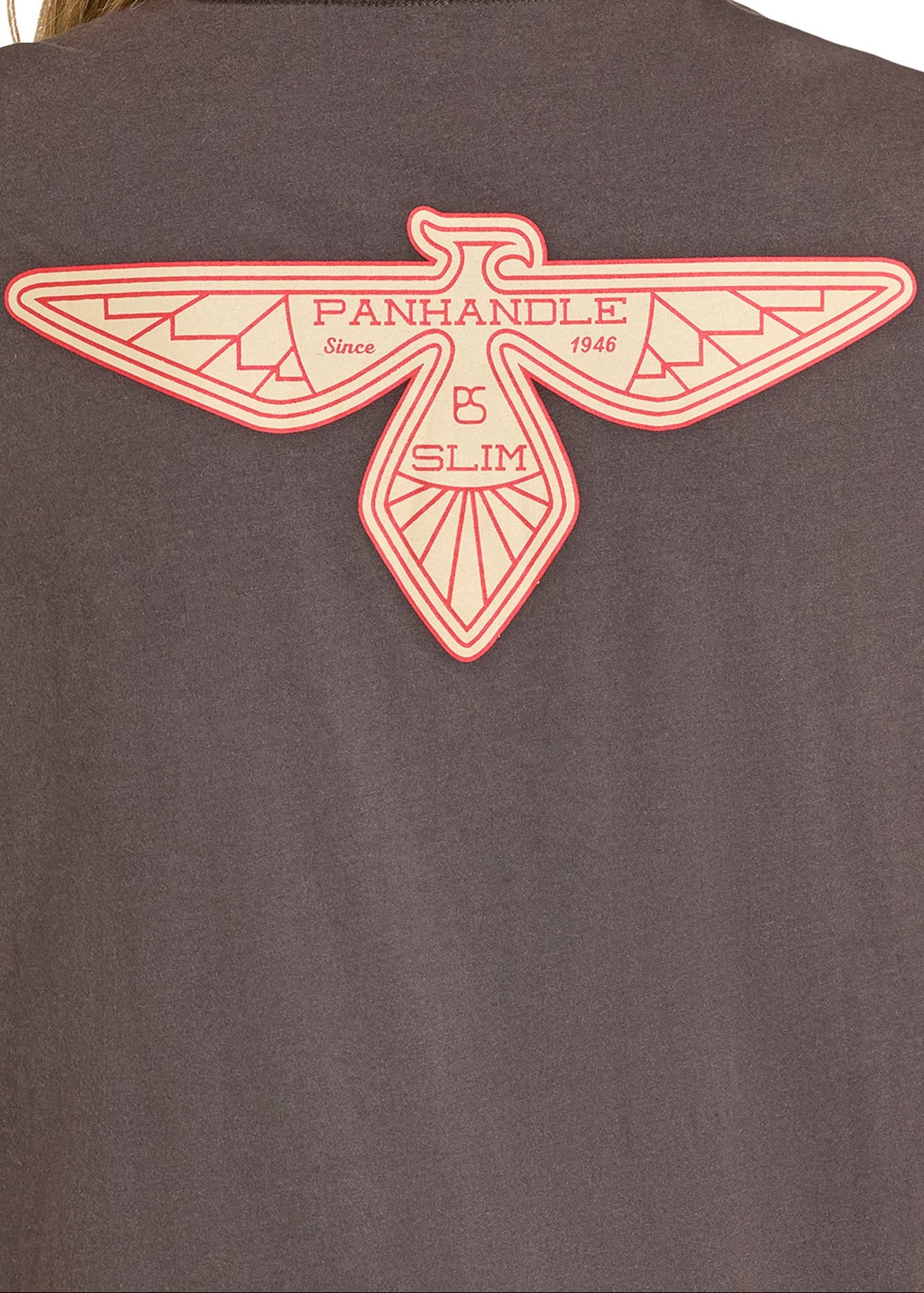 Brown shirt with Panhandle Slim logo on the back