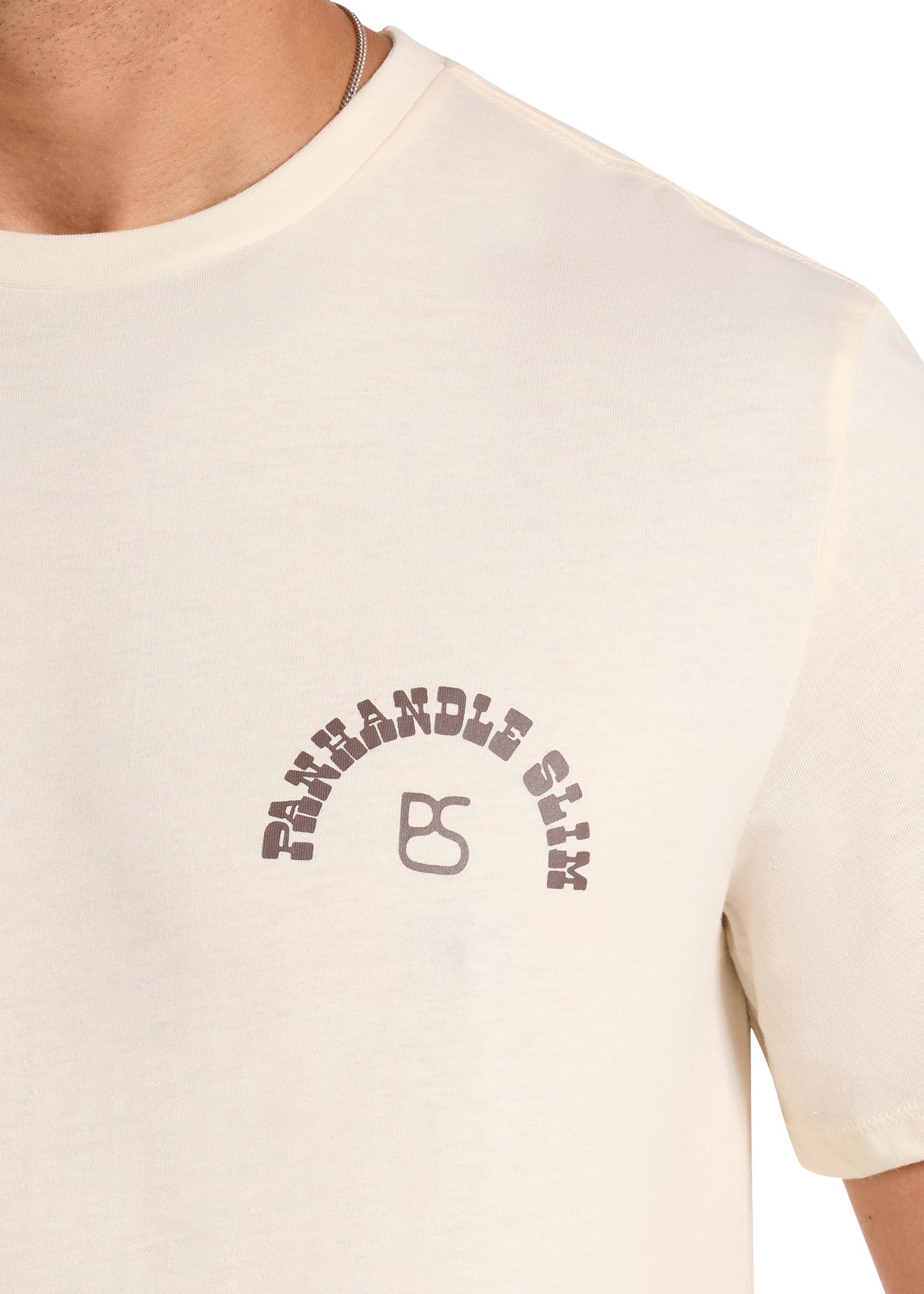 Beige t-shirt with 'Fanghand Slick' logo on a white background