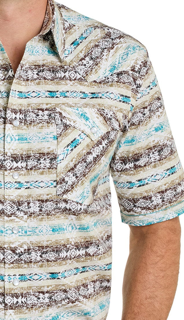 Men's Rough Stock Faded Aztec Short Sleeve Snap Shirt | Panhandle Slim